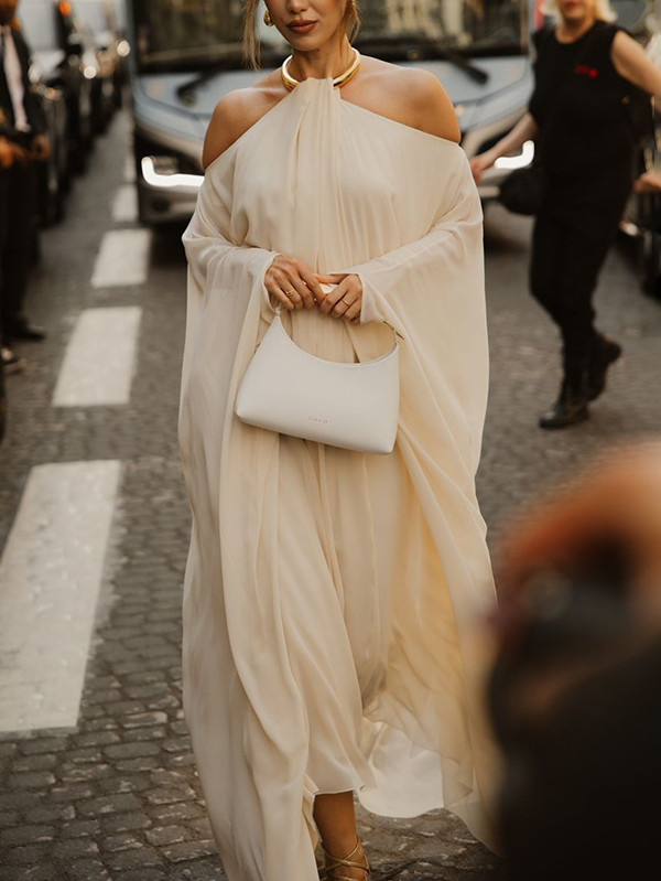 Solid Color Loose Long Sleeves Halter-Neck Maxi Dresses