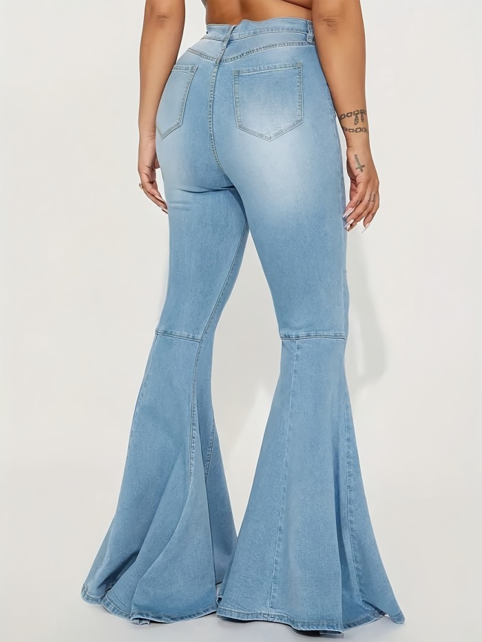 Women'S Skinny Flared Jeans - Slim Mid-Waist Design, Regular Zipper Buttons, Stylish Slim Jeans With Pockets