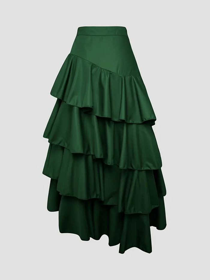 Women's Spring Summer Elegant High Waist Ruffle Long Skirt