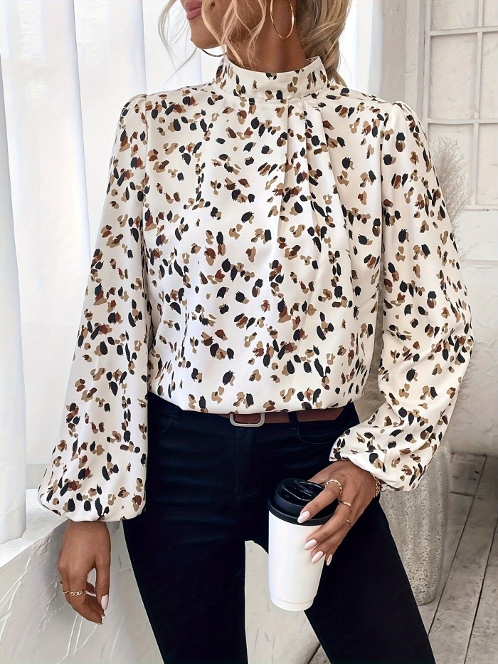Women's Floral & Leopard Print Long Sleeve Blouse