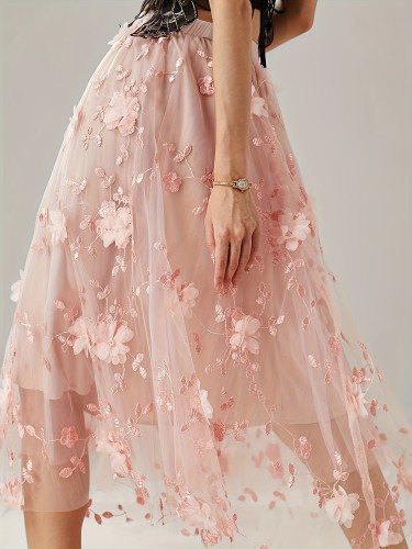 Print Sheer Mesh  Floral Print Pattern Casual Formal Skirt