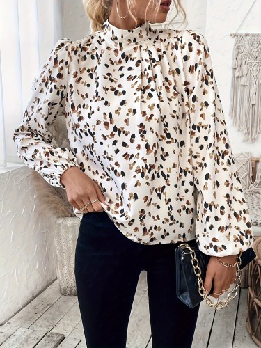 Women's Floral & Leopard Print Long Sleeve Blouse