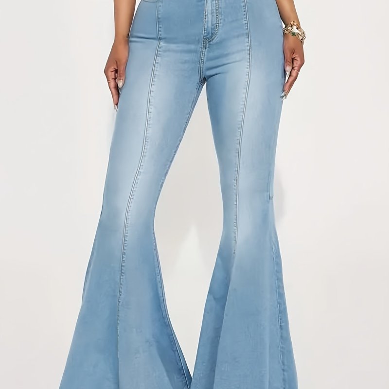 Women'S Skinny Flared Jeans - Slim Mid-Waist Design, Regular Zipper Buttons, Stylish Slim Jeans With Pockets