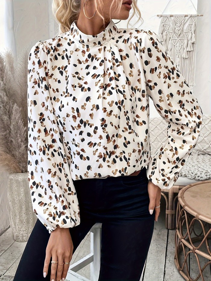 Women's Floral & Leopard Print Long Sleeve Blouse
