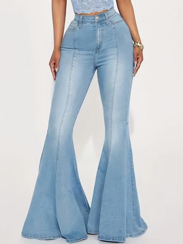 Women'S Skinny Flared Jeans - Slim Mid-Waist Design, Regular Zipper Buttons, Stylish Slim Jeans With Pockets