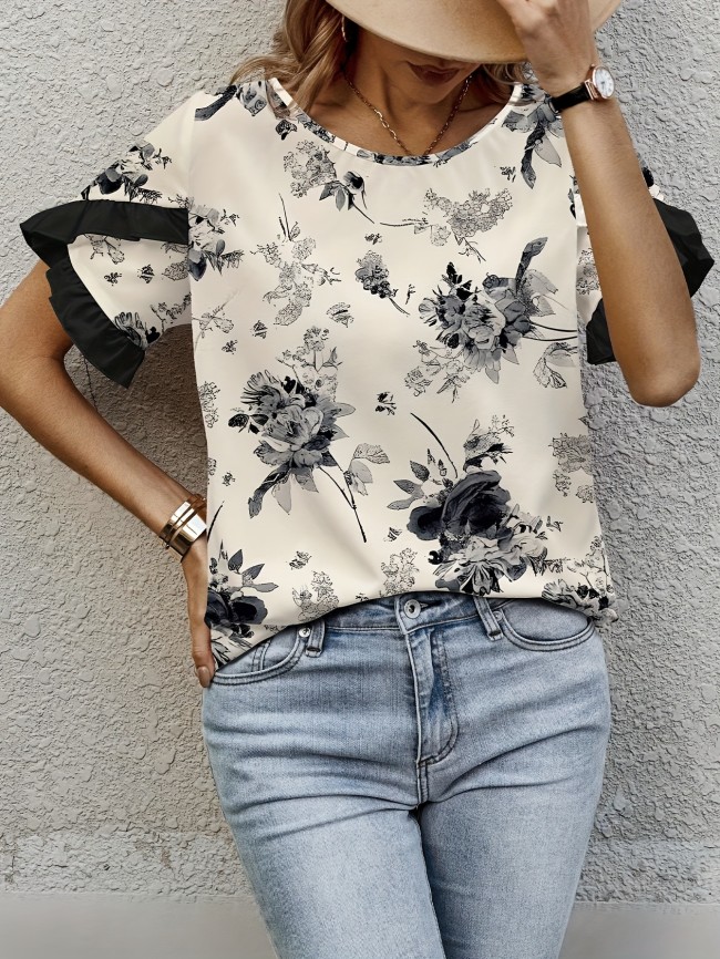 Elegant Floral Print Women's Blouse