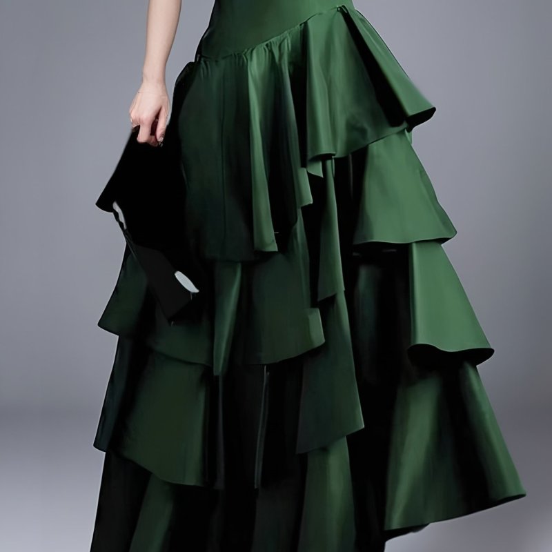 Women's Spring Summer Elegant High Waist Ruffle Long Skirt