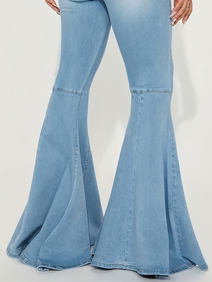 Women'S Skinny Flared Jeans - Slim Mid-Waist Design, Regular Zipper Buttons, Stylish Slim Jeans With Pockets