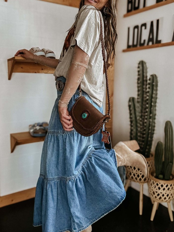 Stylish A-Line Tiered Denim Skirt for Women