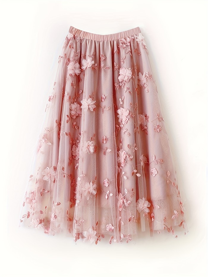 Print Sheer Mesh  Floral Print Pattern Casual Formal Skirt