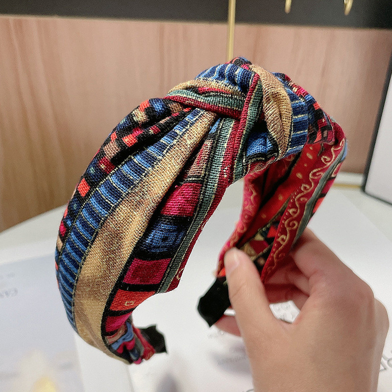 2pcs Bohemian Ethnic Style Wide Border Printed Knotted Flower Fabric Headband for Women'S Daily Vacation Parties Wearing Headwear Gifts