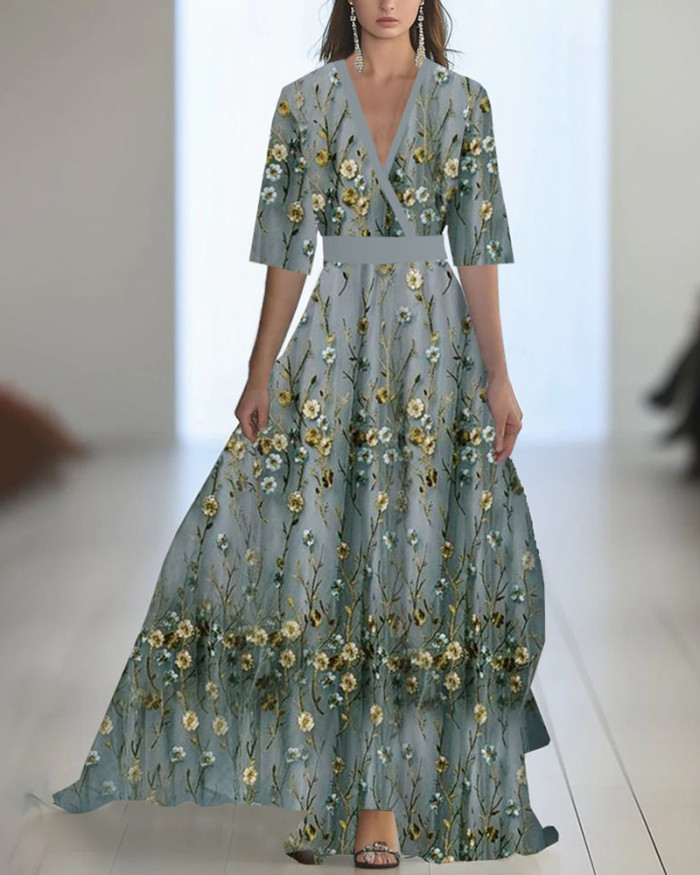 Fashion Printed V-neck Dress