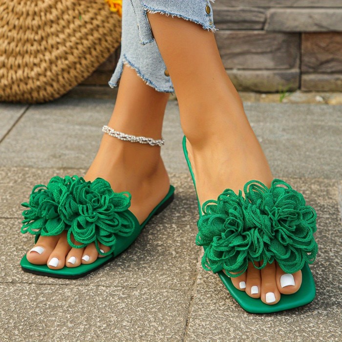 2025 Spring Summer Women's Floral Slip-On Flat Sandals - Open-Toe Casual Beach Shoes
