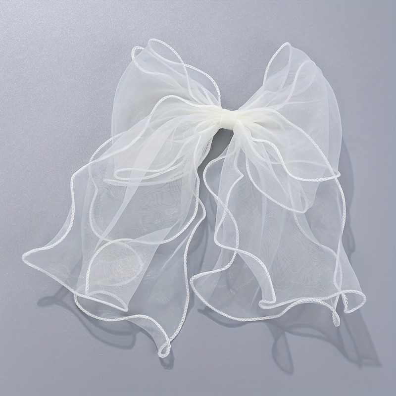 Celestial Touch Elegant White Large Bow Hair Clip - Floral Spring Barrette with Delicate Fabric, Secure Hold for Weddings, Proms, Parties - Women & s Hair Accessories, Wedding Hairpiece, Soft Fabric Design, Sophisticated Craftsmanship