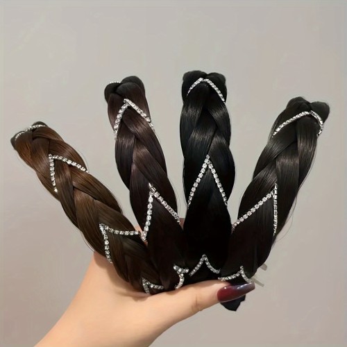 1pc, Elegant Retro Versatile Rhinestone Fishbone Whip Hair Hoop, Women Girls Casual Party Outdoor Decors, Gift Photo Props