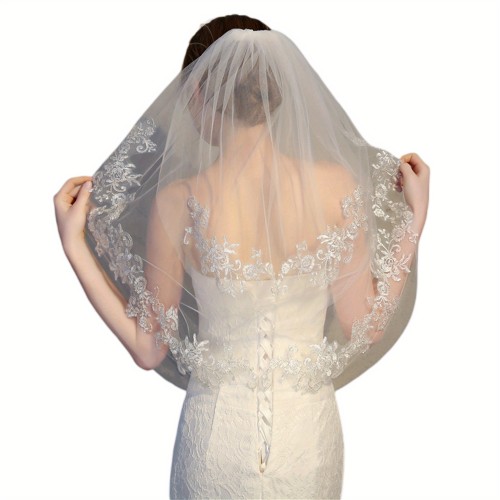 Women Bridal Veil, Simple Elegant White Tulle Flower Wedding Veil Hair Accessories
