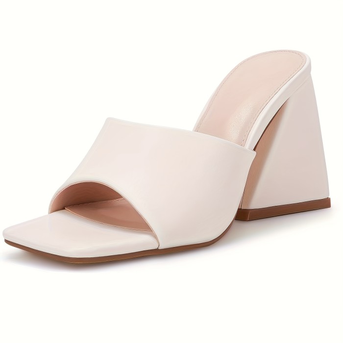 Women'S Heeled Sandals Square Open Toe Slip On Block Heels Mules