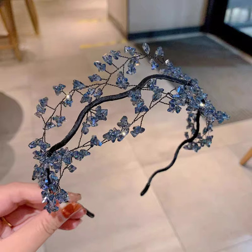 Elegant Handcrafted Beaded Headband with Mesh Weave - Bridal & Fairy-Tale Style, Luxurious Black Fabric Hair Accessory for Women, Perfect for Weddings and Formal Events