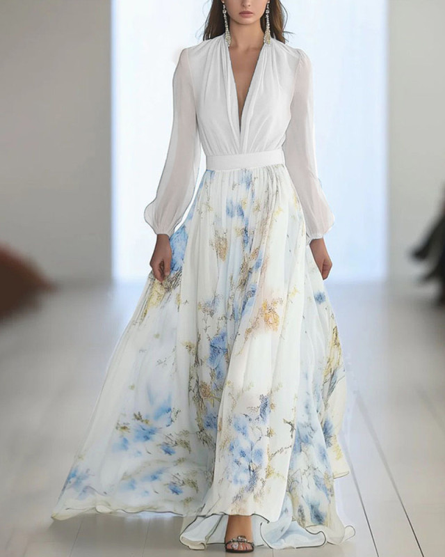 Fashion Printed V-neck Dress