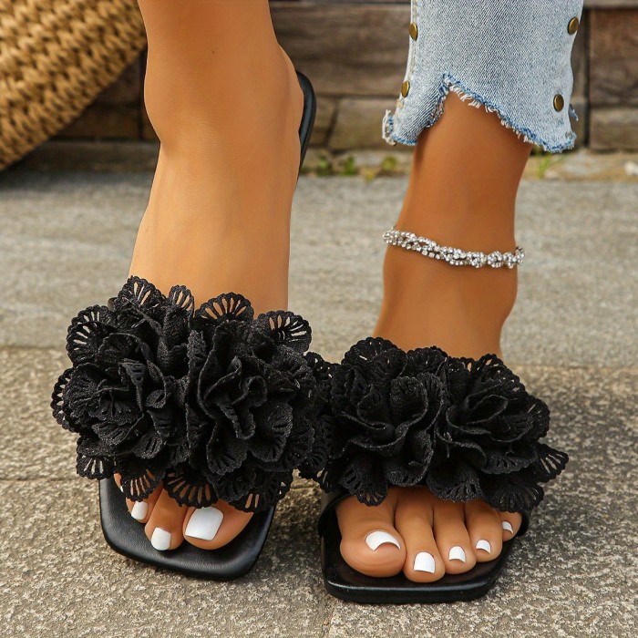 2025 Spring Summer Women's Floral Slip-On Flat Sandals - Open-Toe Casual Beach Shoes