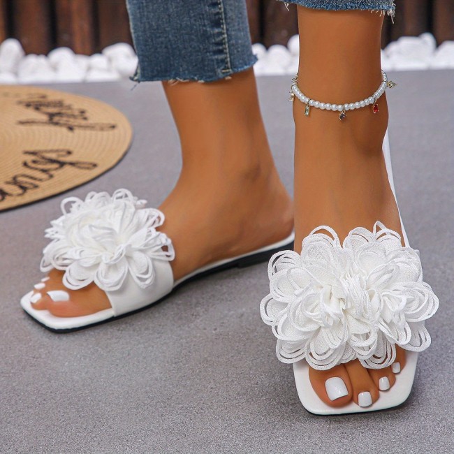2025 Spring Summer Women's Floral Slip-On Flat Sandals - Open-Toe Casual Beach Shoes