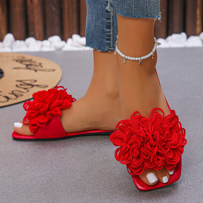 2025 Spring Summer Women's Floral Slip-On Flat Sandals - Open-Toe Casual Beach Shoes