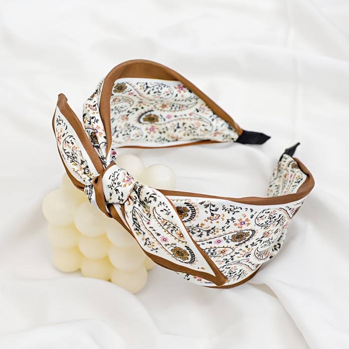 2pcs Elegant Knotted Headbands 2pcs Elegant & Boho Chic Knotted Headbands for Women - Floral & Paisley Designs with Rabbit Ear Accents, Comfortable Fabric Hair Accessories for Casual Attire