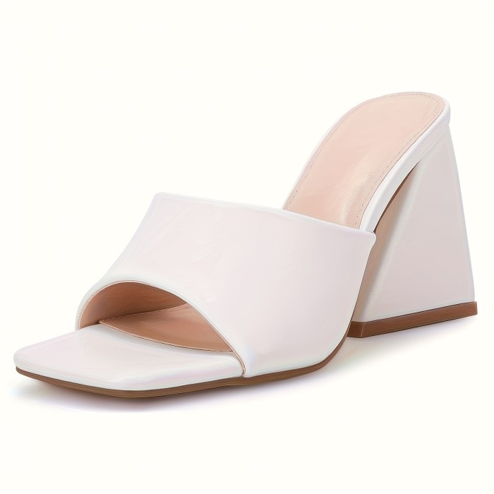 Women'S Heeled Sandals Square Open Toe Slip On Block Heels Mules