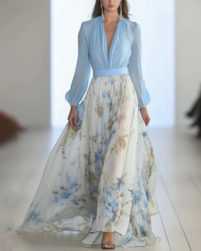Fashion Printed V-neck Dress