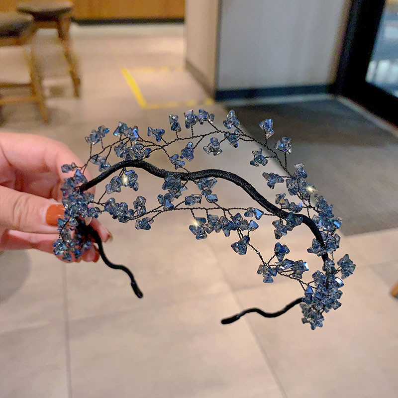 Elegant Handcrafted Beaded Headband with Mesh Weave - Bridal & Fairy-Tale Style, Luxurious Black Fabric Hair Accessory for Women, Perfect for Weddings and Formal Events
