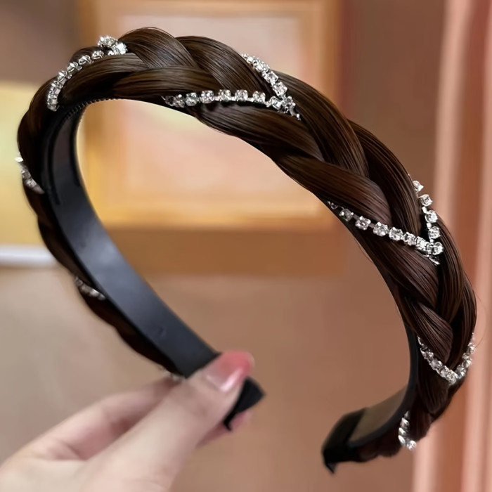 1pc, Elegant Retro Versatile Rhinestone Fishbone Whip Hair Hoop, Women Girls Casual Party Outdoor Decors, Gift Photo Props