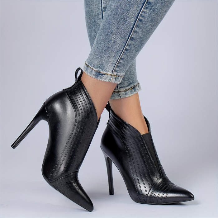 Women's Ankle Solid Color Closed Pointed Toe Stilettos Dress Booties