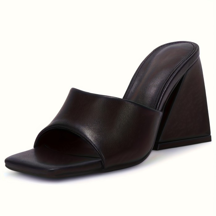 Women'S Heeled Sandals Square Open Toe Slip On Block Heels Mules
