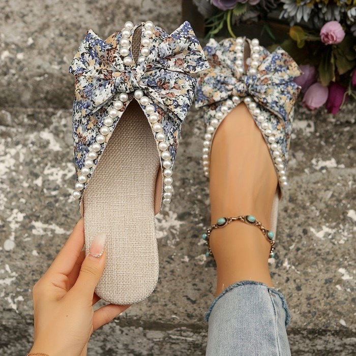 Women's Plus Size Fashion Sweet Floral Bow Decoration Open Toe Flat Slingback Sandals