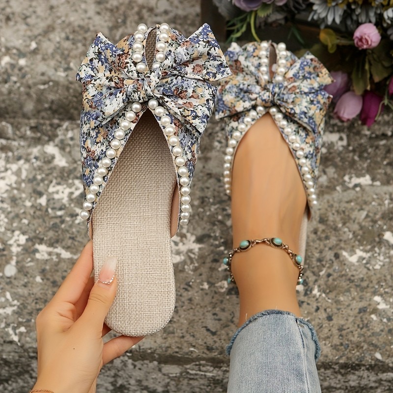 Women's Plus Size Fashion Sweet Floral Bow Decoration Open Toe Flat Slingback Sandals