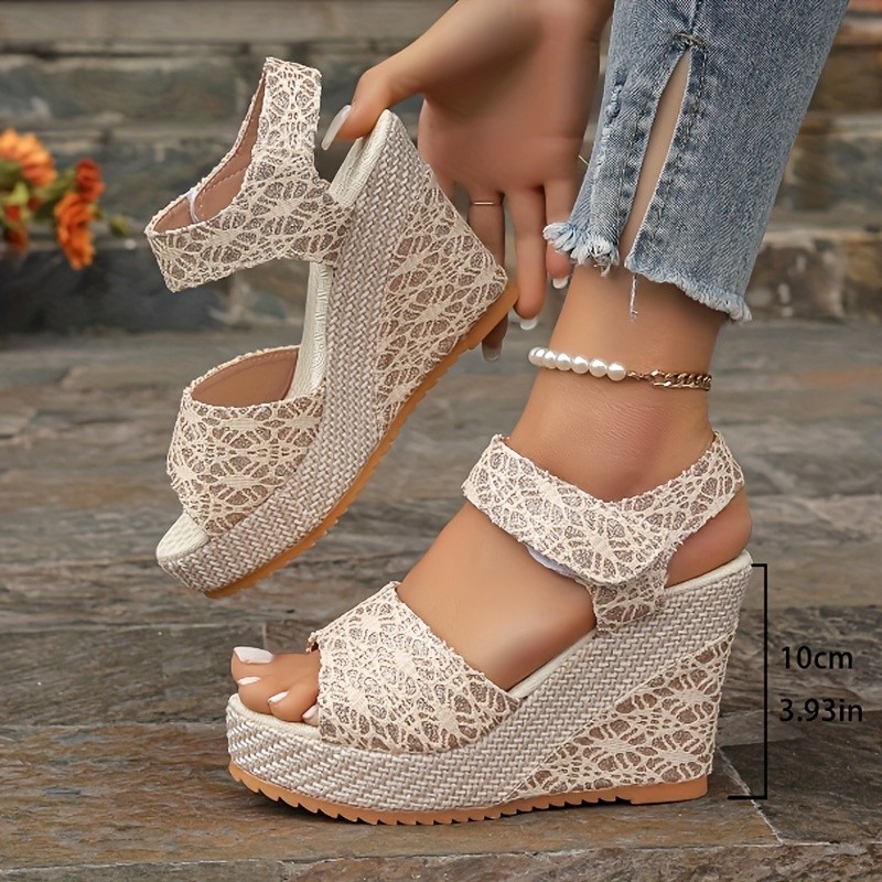2025 Summer New Women's Black Thick-soled Lace High Heel Sandals