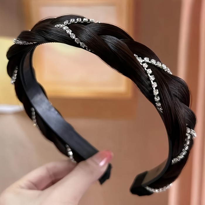 1pc, Elegant Retro Versatile Rhinestone Fishbone Whip Hair Hoop, Women Girls Casual Party Outdoor Decors, Gift Photo Props