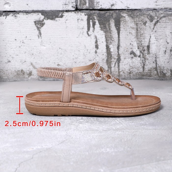 Large Size Fashionable Rhinestone Comfortable Open Toe Sexy Beach Vacation Flat Sandals