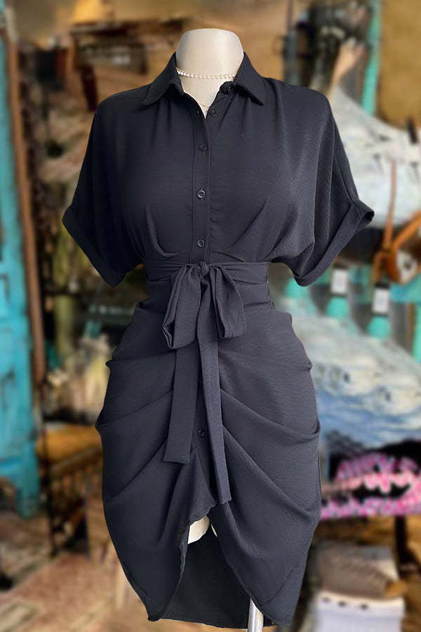 Casual Ruched Shirt Mini Dress