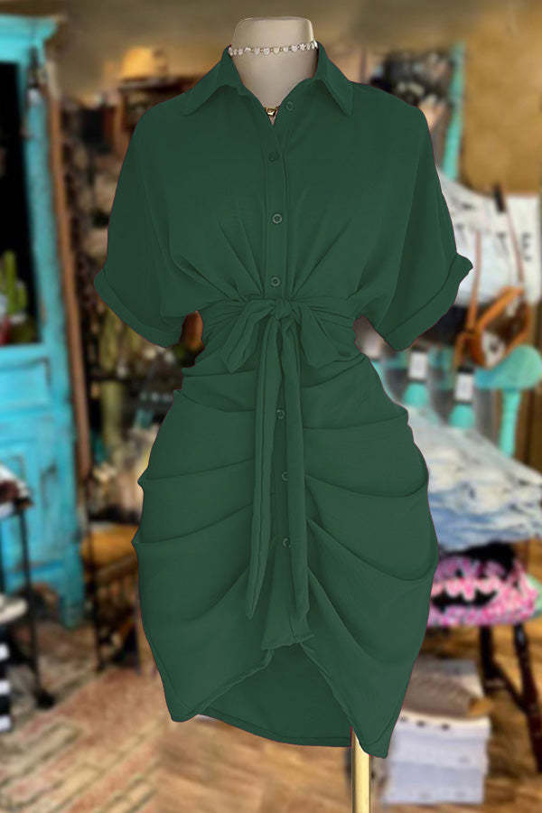 Casual Ruched Shirt Mini Dress