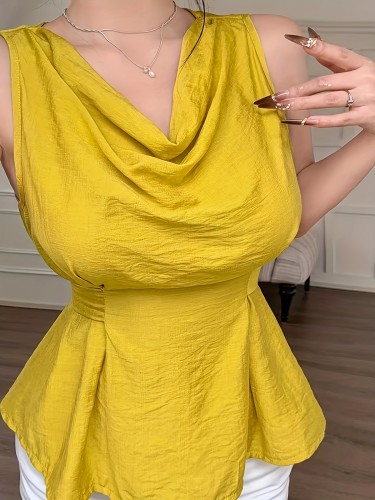Ladies' Fashion Solid Color Swing Neck Sleeveless Fresh Sleeveless Waist Top