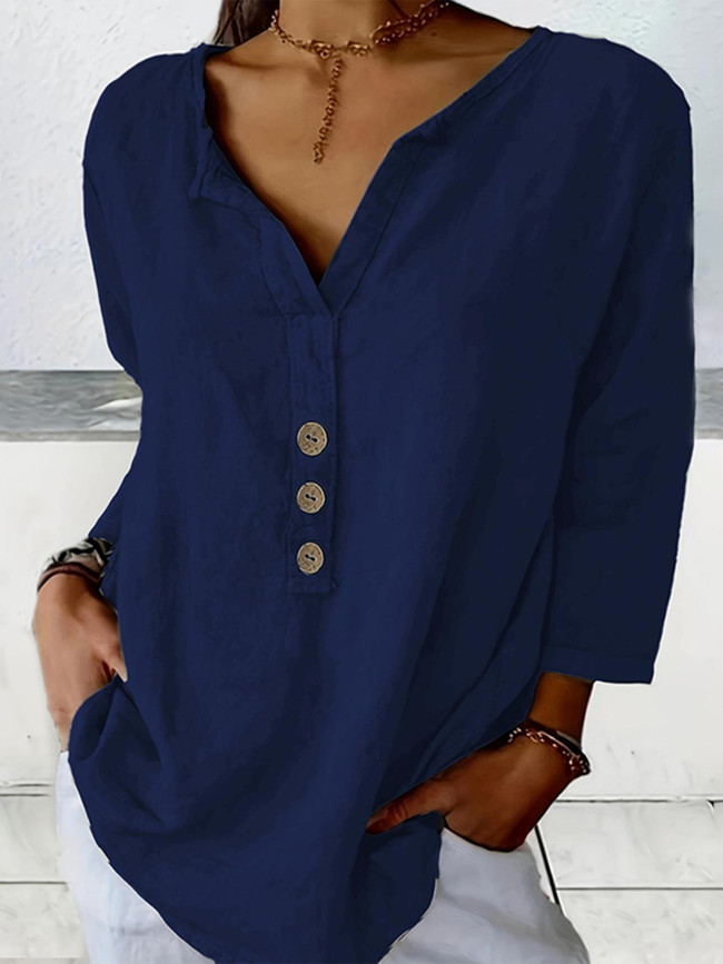 Women's Casual V-Neck Puff Sleeve Blouse