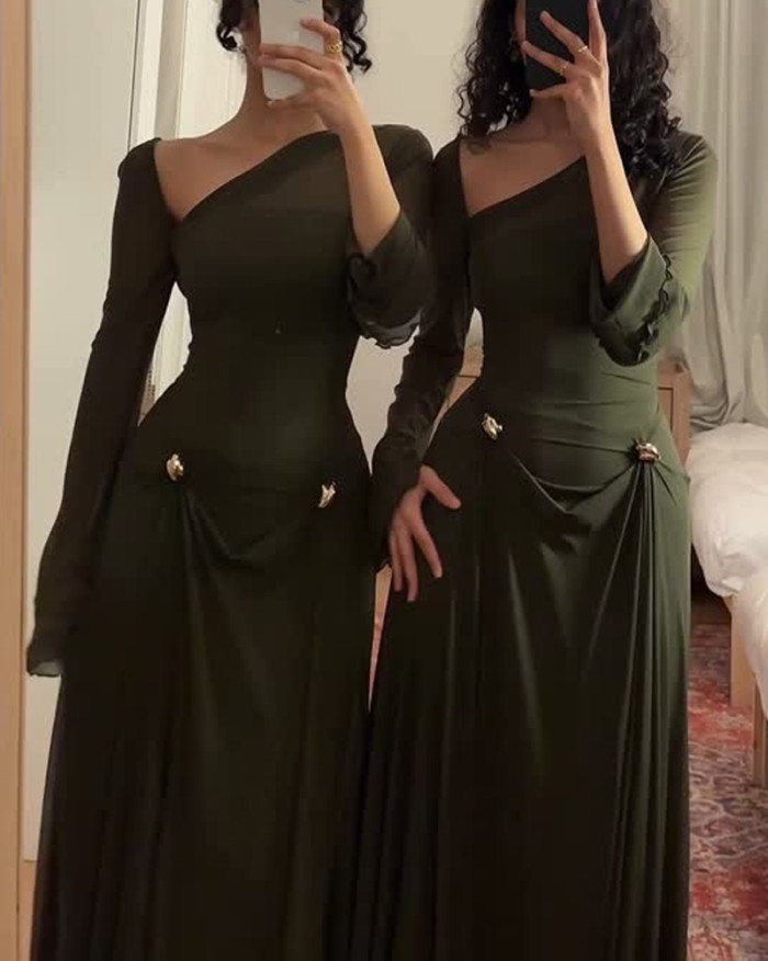 Elegant Slant Shoulder Dress