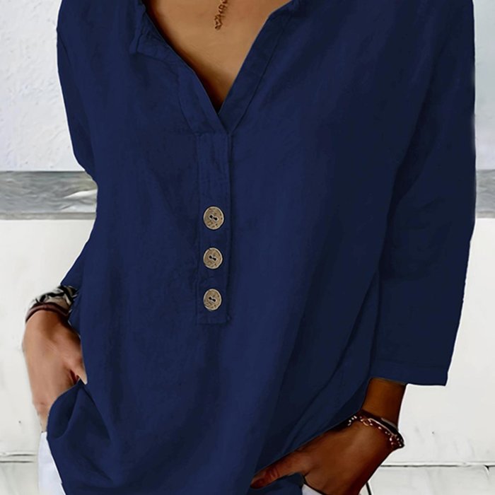 Women's Casual V-Neck Puff Sleeve Blouse