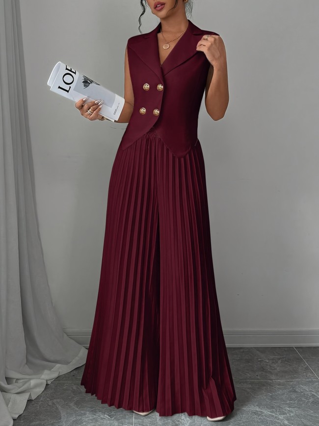 Women's stylish solid color vest top and stylish elegant long skirt suit