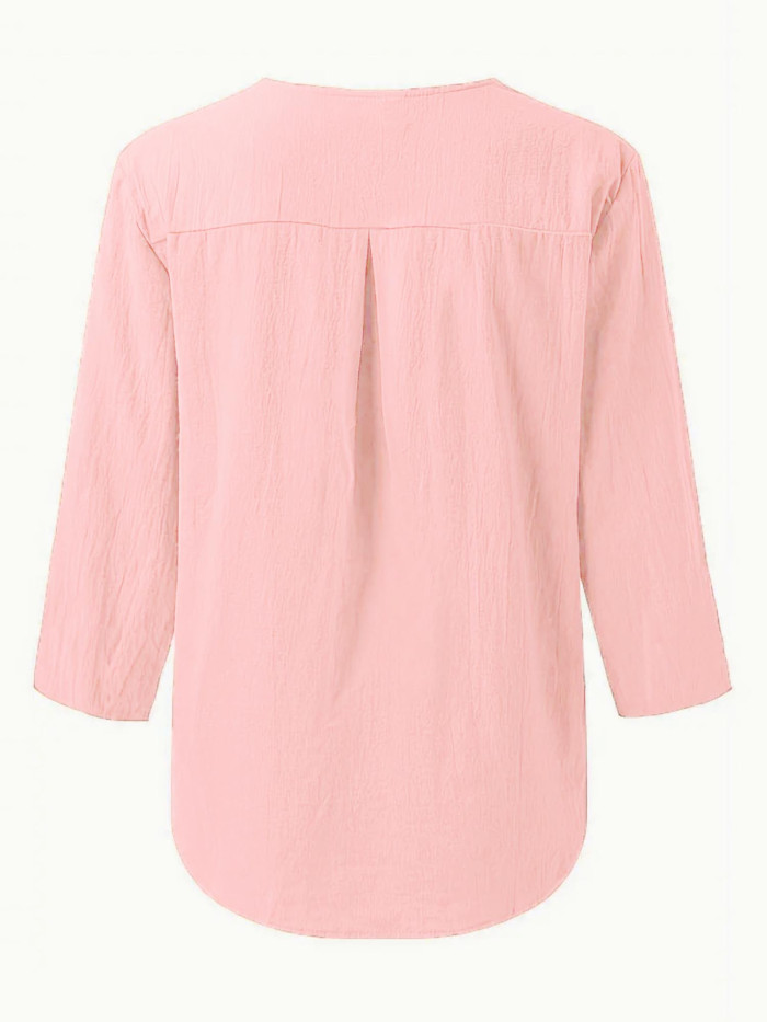 Women's Casual V-Neck Puff Sleeve Blouse