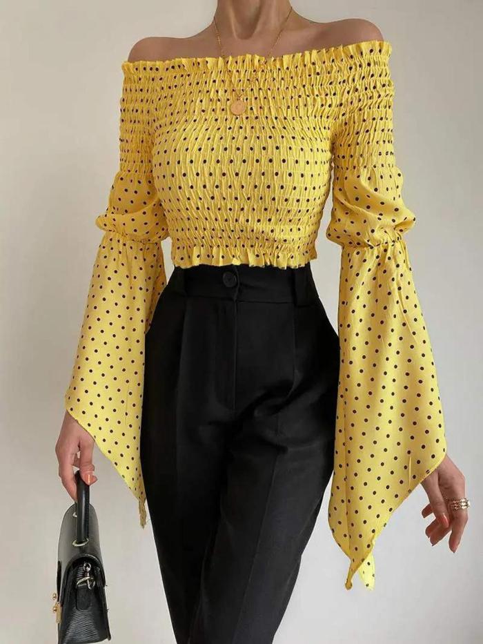 Chic Off-the-Shoulder Blouse - Polka Dot Fashion