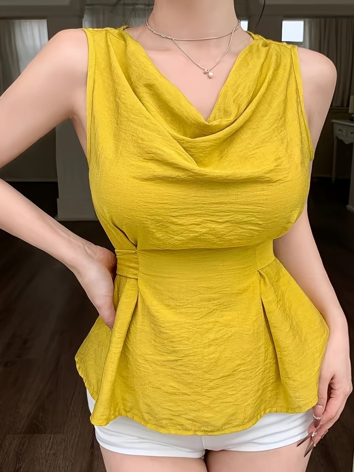 Ladies' Fashion Solid Color Swing Neck Sleeveless Fresh Sleeveless Waist Top