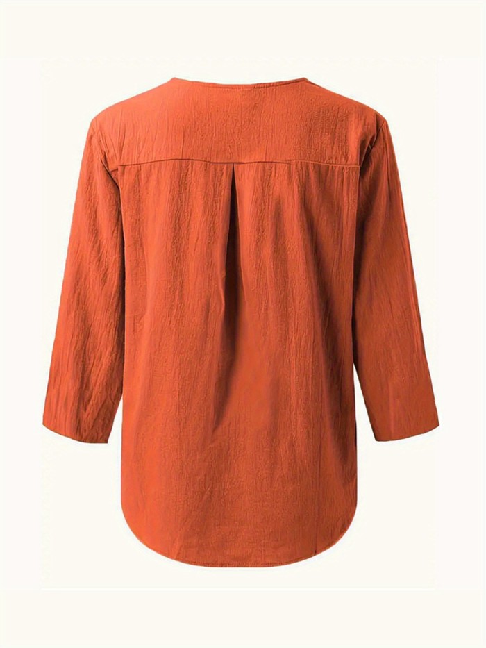 Women's Casual V-Neck Puff Sleeve Blouse