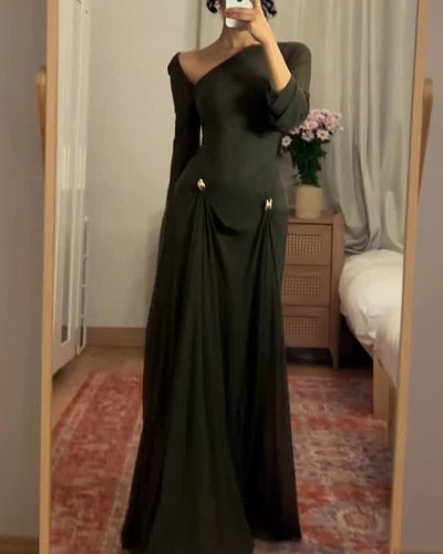 Elegant Slant Shoulder Dress